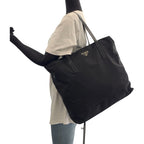 Prada Tessuto Triangle Logo Plate Black Silver Hardware Nylon Tote Bag — view 7