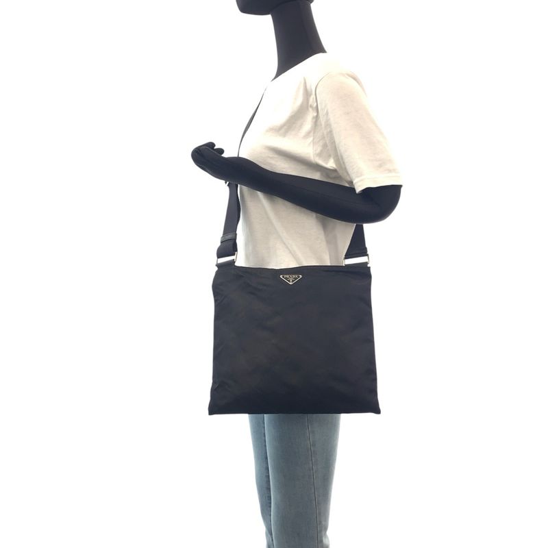 Prada Tessuto Triangle Logo Plate Black Silver Hardware Nylon Shoulder Bag — view 6