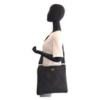 Prada Tessuto Triangle Logo Plate Black Silver Hardware Shoulder Bag Messenger — view 6