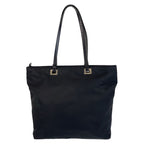 Prada Tessuto Triangle Logo Plate Black Silver Hardware Nylon Leather Tote Bag — view 2