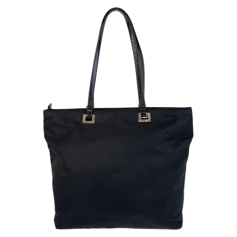 Prada Tessuto Triangle Logo Plate Black Silver Hardware Nylon Leather Tote Bag — view 2