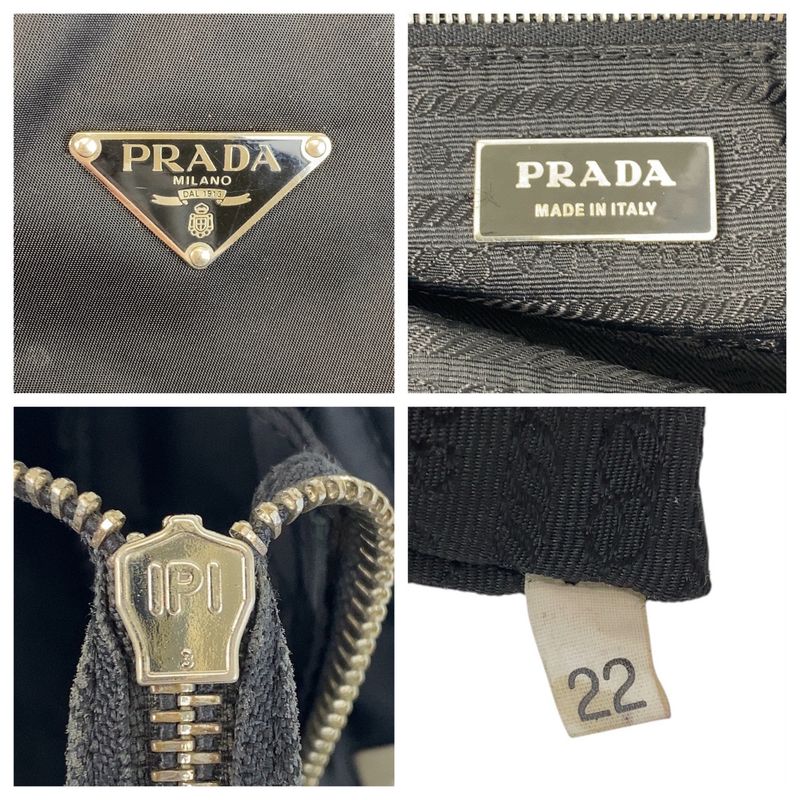 Prada Tessuto Triangle Logo Plate Black Silver Hardware Nylon Leather Tote Bag — view 4
