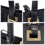 Prada Tessuto Triangle Logo Plate Black Silver Hardware Nylon Leather Tote Bag — view 5