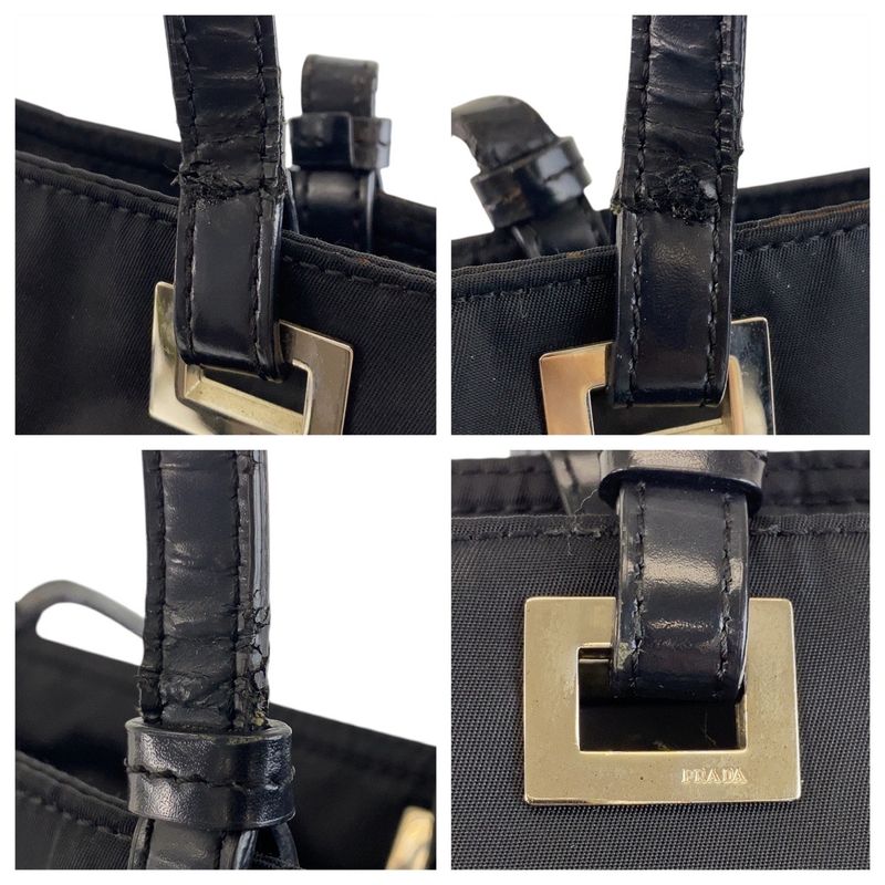Prada Tessuto Triangle Logo Plate Black Silver Hardware Nylon Leather Tote Bag — view 5