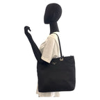 Prada Tessuto Triangle Logo Plate Black Silver Hardware Nylon Leather Tote Bag — view 6