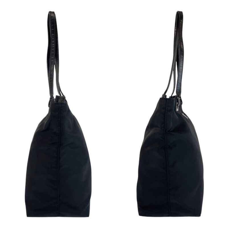 Prada Tessuto Triangle Logo Plate Black Silver Hardware Nylon Leather Tote Bag — view 7