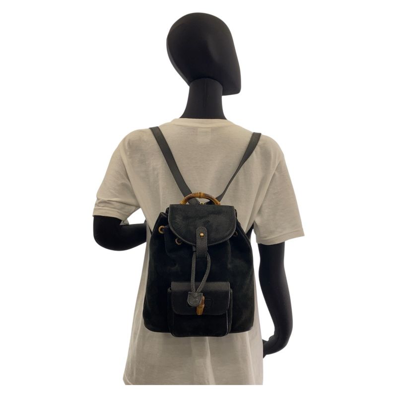 Gucci Bamboo Black Gold Hardware Suede 003 1705 0030 Backpack — view 6