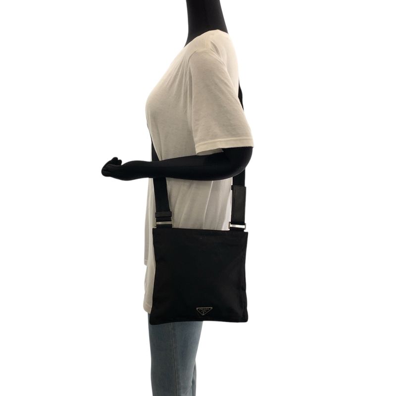 Prada Tessuto Triangle Logo Plate Black Silver Hardware Nylon Shoulder Bag — view 7