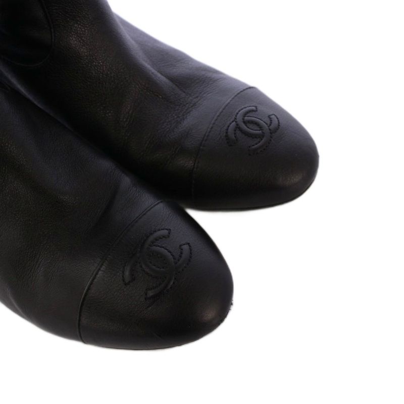 Chanel Jockey Boots Middle Length Coco Mark Leather 38 C Black KH — view 5