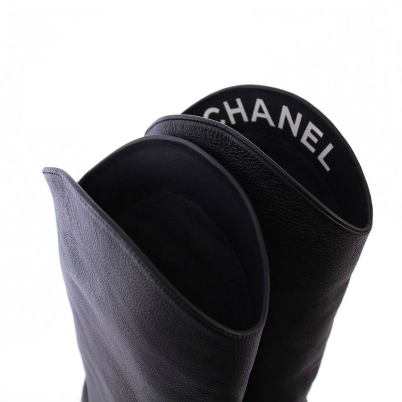 Chanel Jockey Boots Middle Length Coco Mark Leather 38 C Black KH — view 6