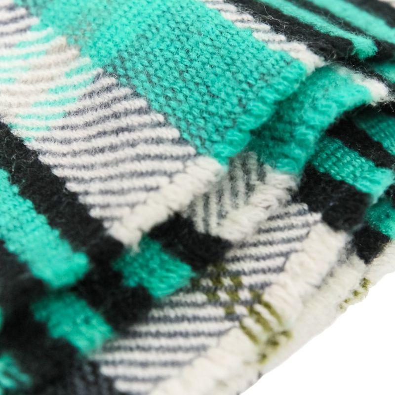 Hermes Cashmere Tartan Check Fringe Blanket Scarf Large Shawl Green — view 8