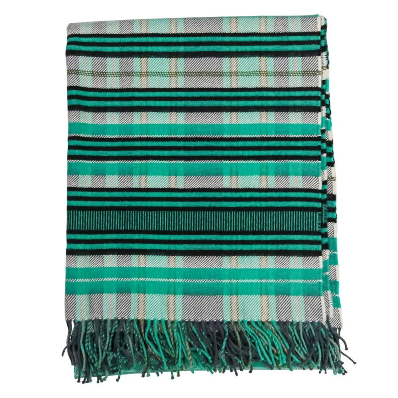 Hermes Cashmere Tartan Check Fringe Blanket Scarf Large Shawl Green — view 6