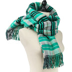 Hermes Cashmere Tartan Check Fringe Blanket Scarf Large Shawl Green — view 2