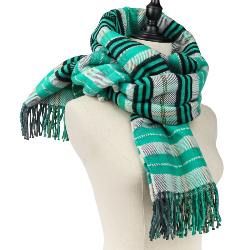 Hermes Cashmere Tartan Check Fringe Blanket Scarf Large Shawl Green — view 2
