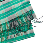Hermes Cashmere Tartan Check Fringe Blanket Scarf Large Shawl Green — view 7