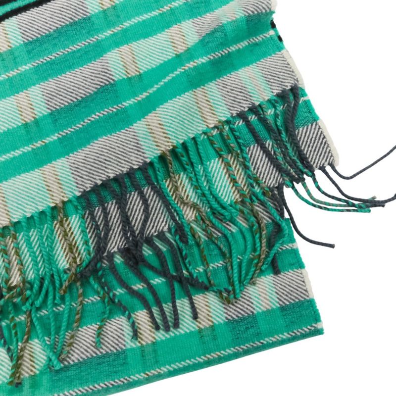 Hermes Cashmere Tartan Check Fringe Blanket Scarf Large Shawl Green — view 7