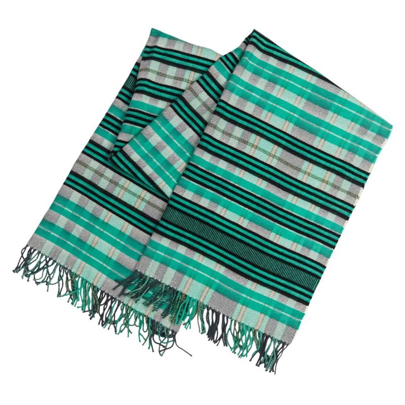 Hermes Cashmere Tartan Check Fringe Blanket Scarf Large Shawl Green — view 5