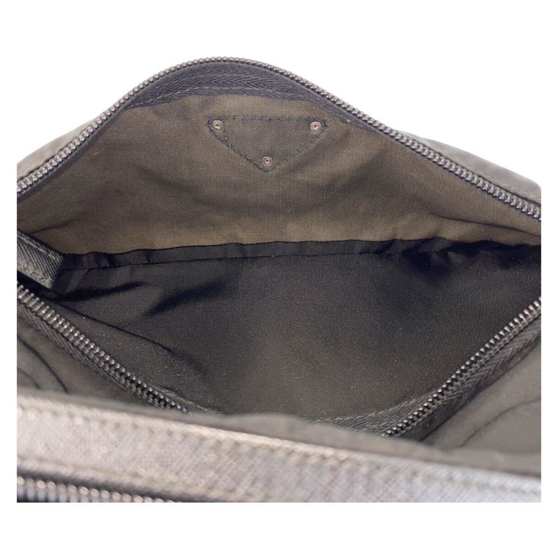 Prada Tessuto Saffiano Leather Triangle Logo Plate Black Nylon Clutch Bag — view 5