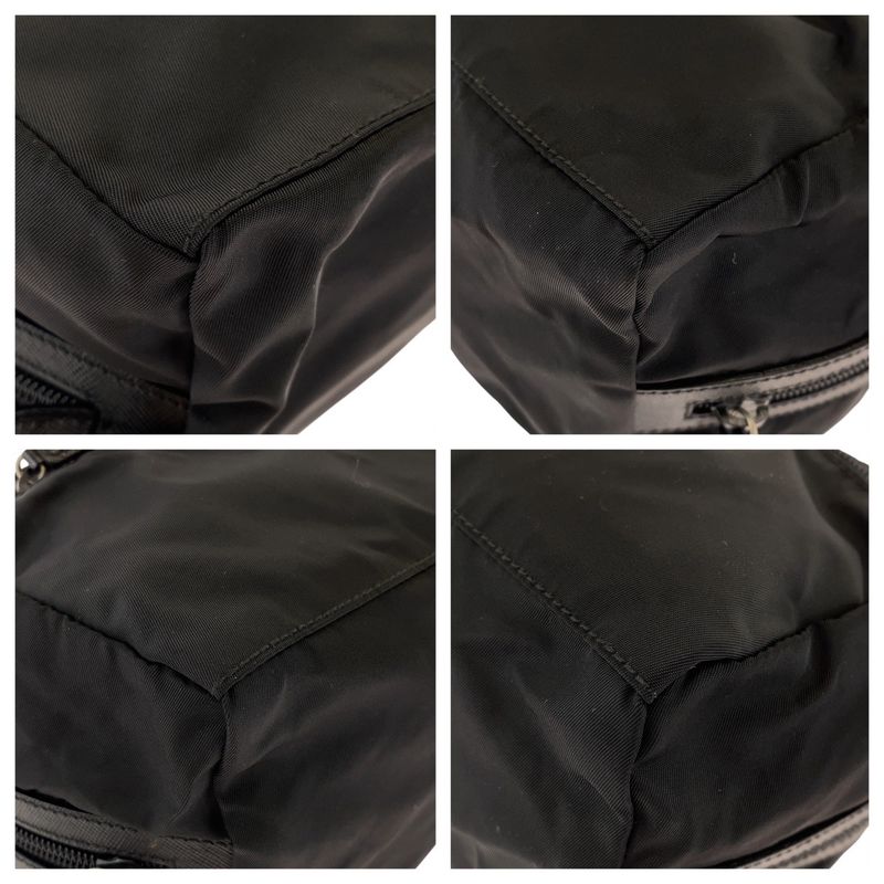 Prada Tessuto Saffiano Leather Triangle Logo Plate Black Nylon Clutch Bag — view 3