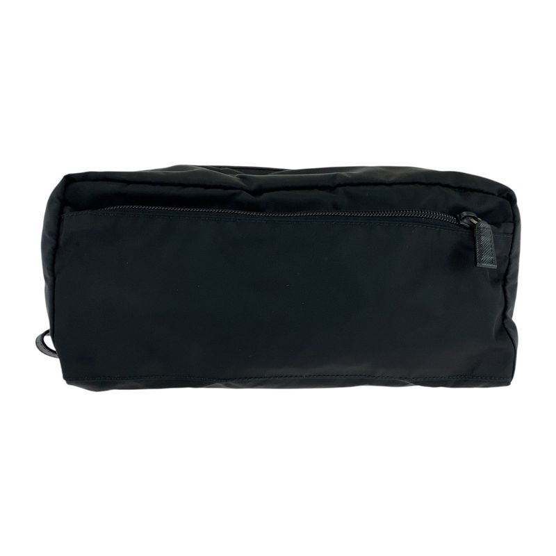 Prada Tessuto Saffiano Leather Triangle Logo Plate Black Nylon Clutch Bag — view 2