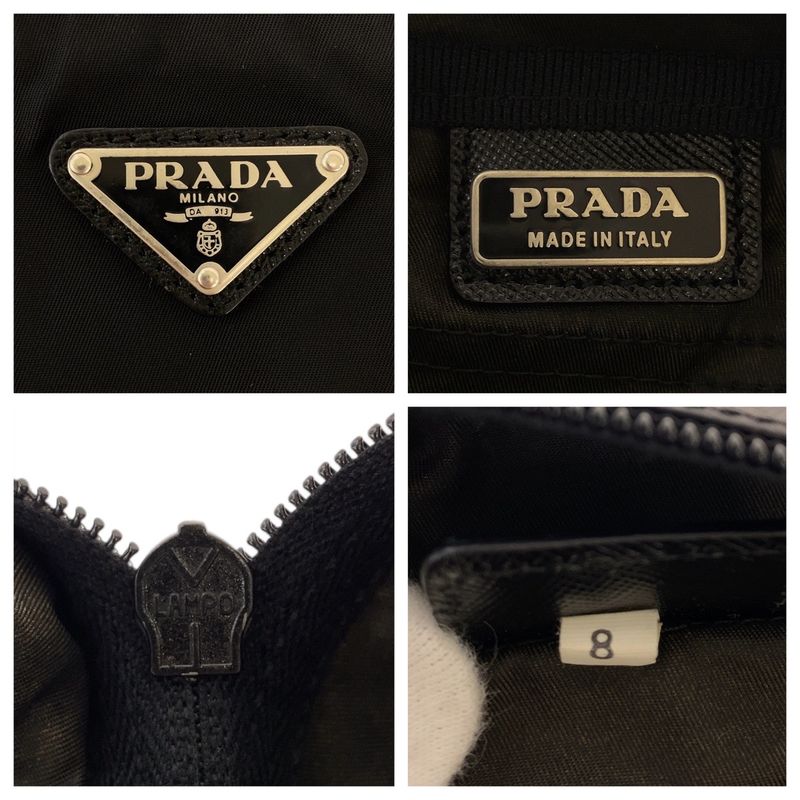 Prada Tessuto Saffiano Leather Triangle Logo Plate Black Nylon Clutch Bag — view 4