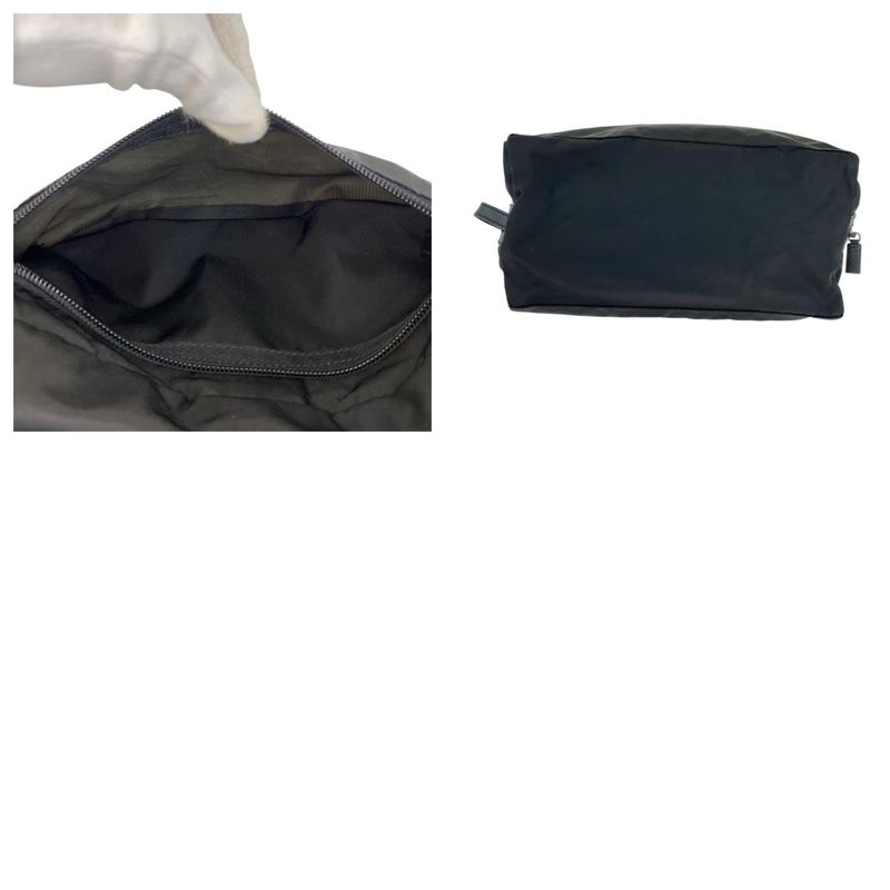 Prada Tessuto Saffiano Leather Triangle Logo Plate Black Nylon Clutch Bag — view 9