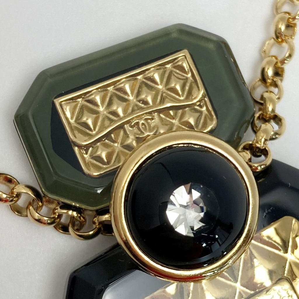 Chanel Coco Mark Perfume Bottle Motif Necklace B23 a Gold Black Resin GP — view 8