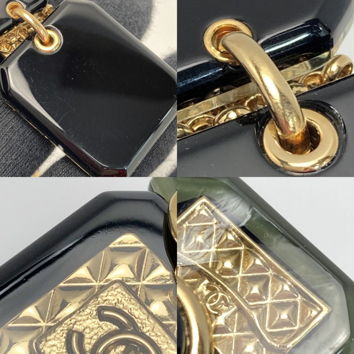Chanel Coco Mark Perfume Bottle Motif Necklace B23 a Gold Black Resin GP — view 9