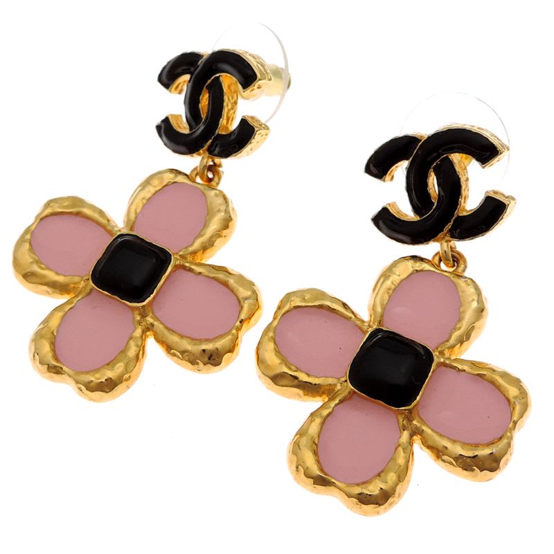 Chanel Flower Pink & Black Earrings — view 3