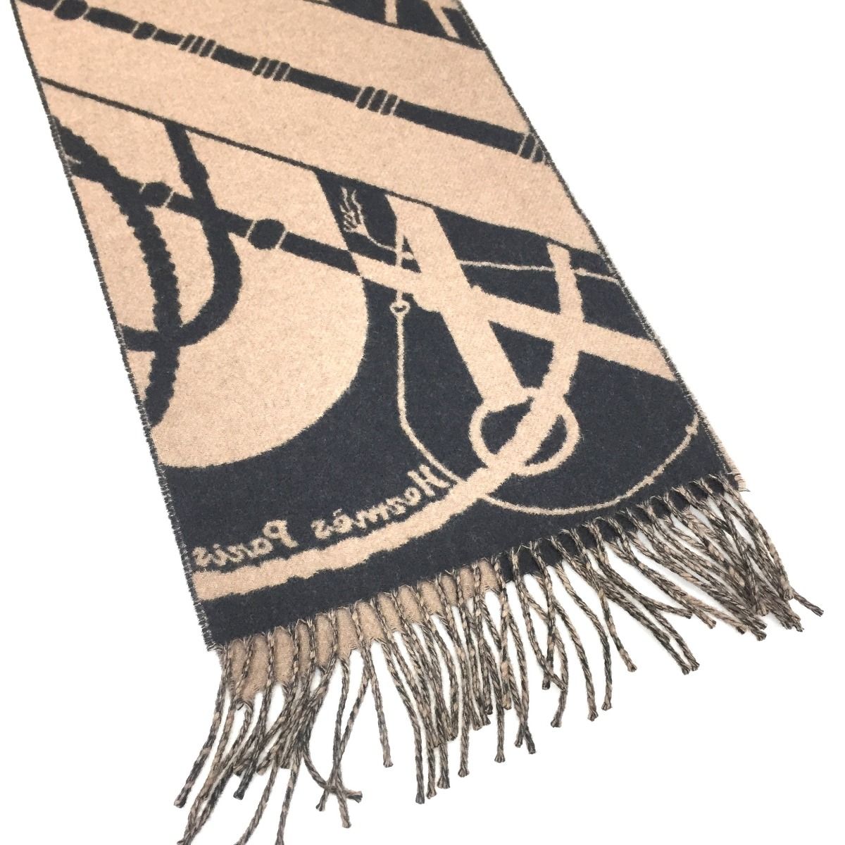 Hermes Scarf 100% Cashmere Zigzag Sungle Brown Black — view 4