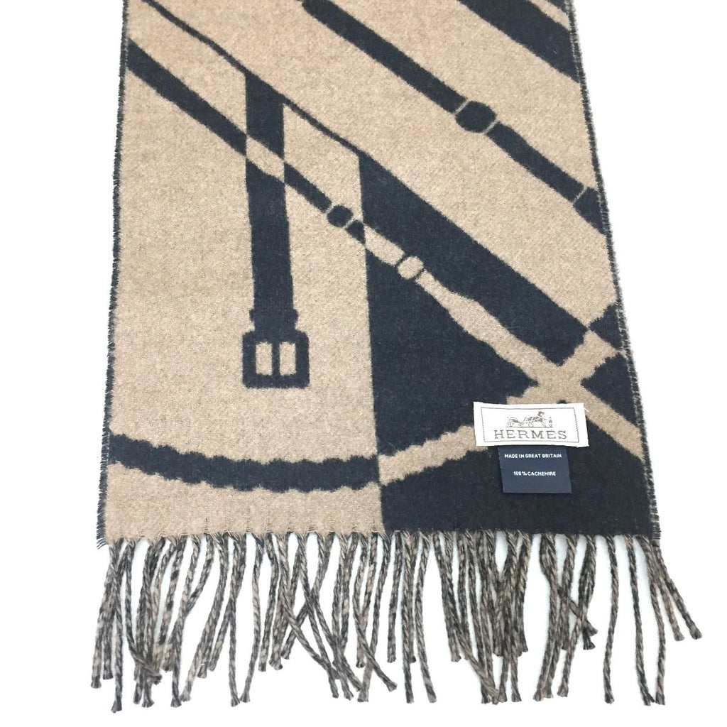 Hermes Scarf 100% Cashmere Zigzag Sungle Brown Black — view 2