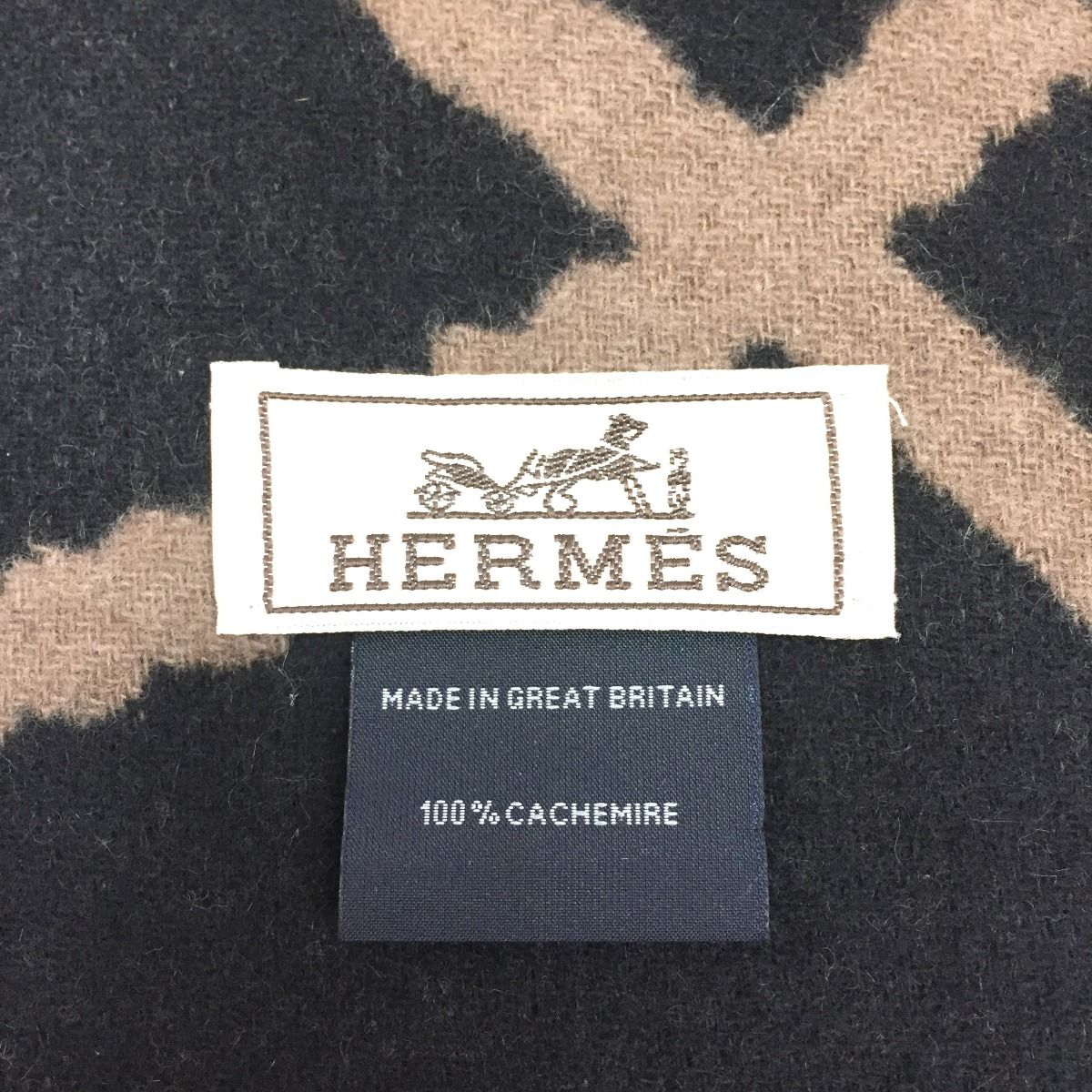 Hermes Scarf 100% Cashmere Zigzag Sungle Brown Black — view 6