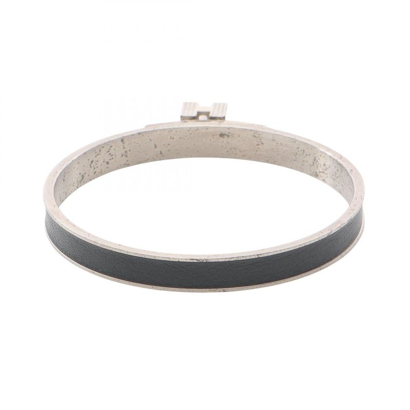 Hermes Bangle Kelly Black Stainless Steel Leather — view 3
