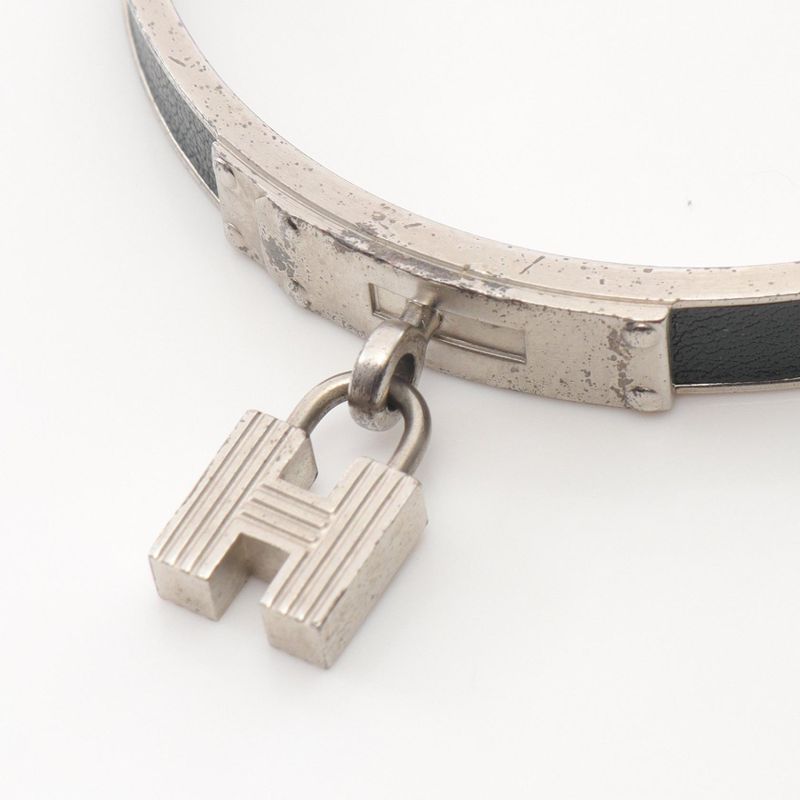Hermes Bangle Kelly Black Stainless Steel Leather — view 4