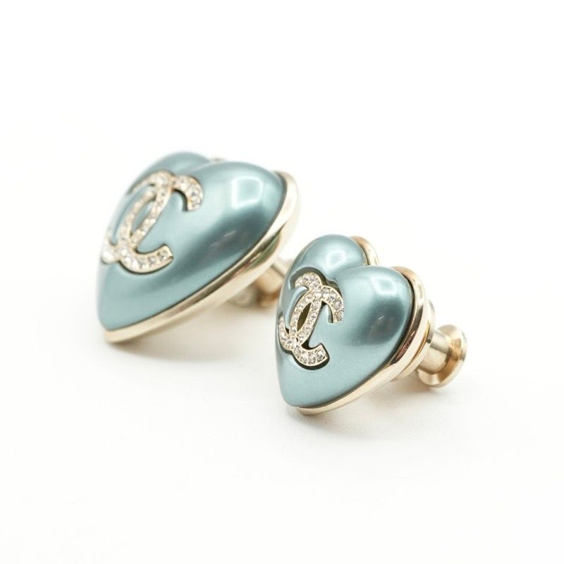 Chanel Brooch Corsage Blue Gold Pin Heart Rhinestone Set Of 2 — view 3