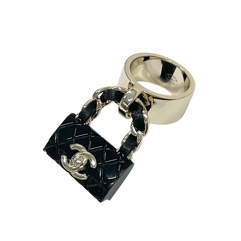 Chanel Ring Gold Black Quilted Bag Charm — view 2