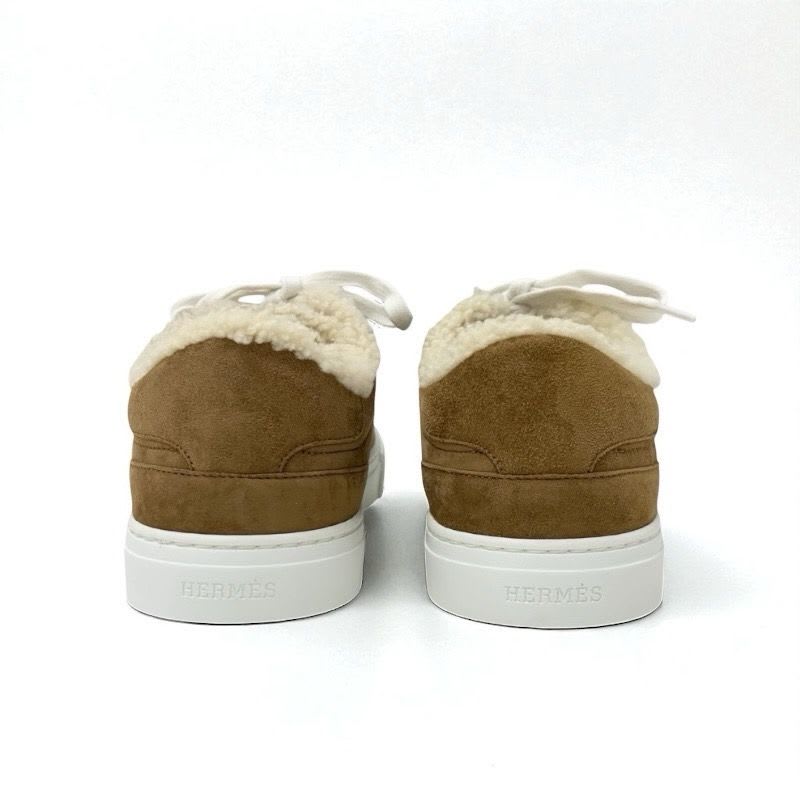 Hermes Day Sneakers Shoes Suede Mouton Brown Silver Kelly Hardware — view 5