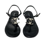 Chanel Sandals Shoes Leather Black Silver Coco Mark Star Pearl Strap Thong — view 2