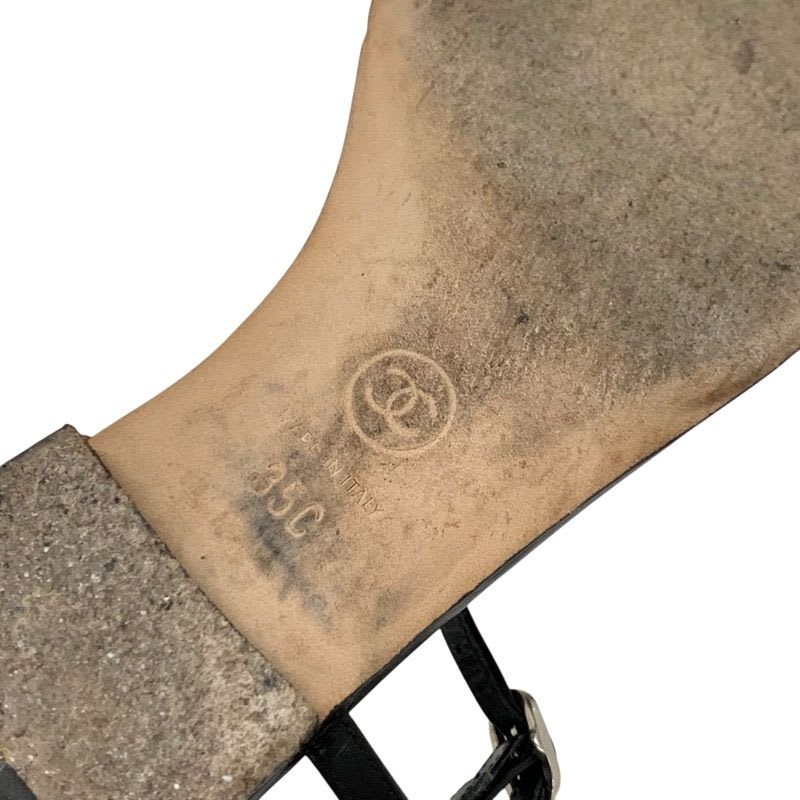 Chanel Sandals Shoes Leather Black Silver Coco Mark Star Pearl Strap Thong — view 8