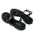 Chanel Sandals Shoes Leather Black Silver Coco Mark Star Pearl Strap Thong — view 4
