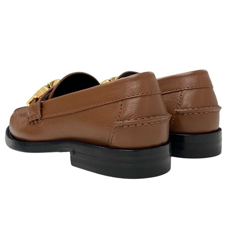 Gucci Loafer Leather Shoes Brown Gold Metal Logo Flat — view 5
