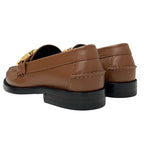 Gucci Loafer Leather Shoes Brown Gold Metal Logo Flat — view 5