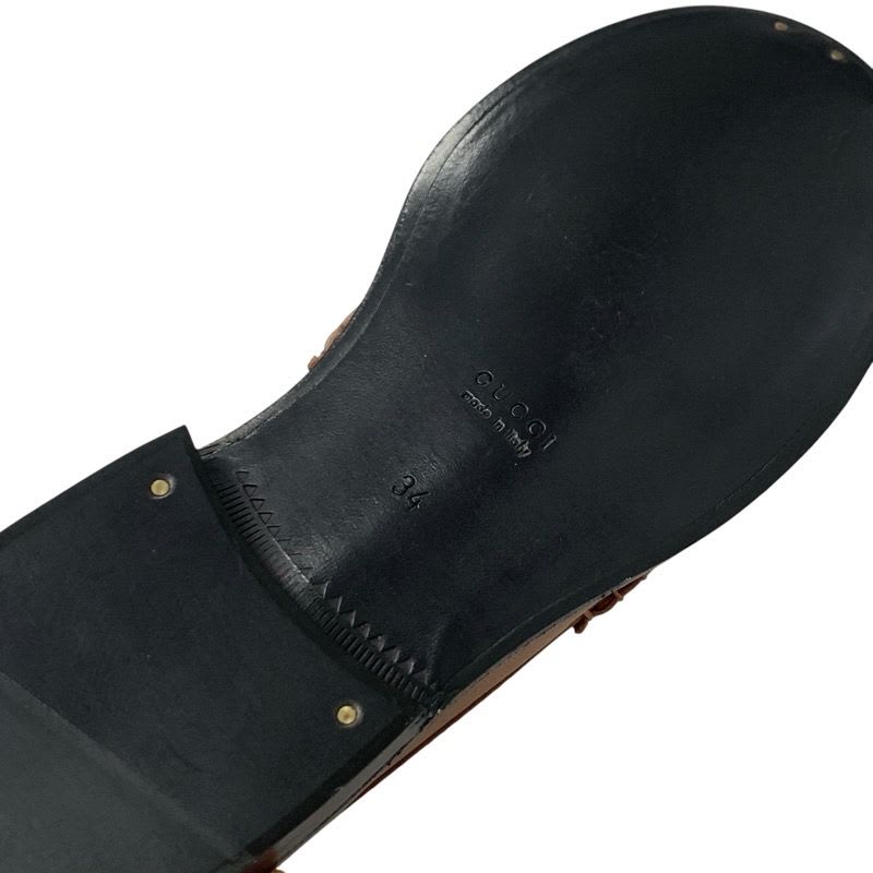 Gucci Loafer Leather Shoes Brown Gold Metal Logo Flat — view 9