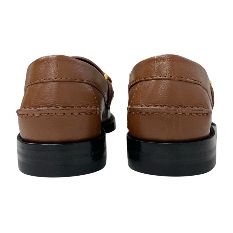 Gucci Loafer Leather Shoes Brown Gold Metal Logo Flat — view 6