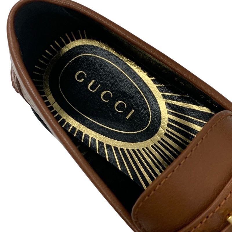 Gucci Loafer Leather Shoes Brown Gold Metal Logo Flat — view 8