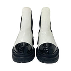 Chanel Boots Short Shoes Patent White Black Coco Mark Side Gore — view 2