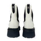 Chanel Boots Short Shoes Patent White Black Coco Mark Side Gore — view 5