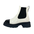 Chanel Boots Short Shoes Patent White Black Coco Mark Side Gore — view 3