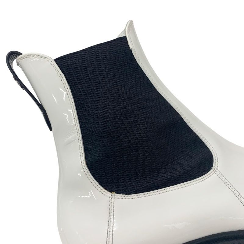 Chanel Boots Short Shoes Patent White Black Coco Mark Side Gore — view 9