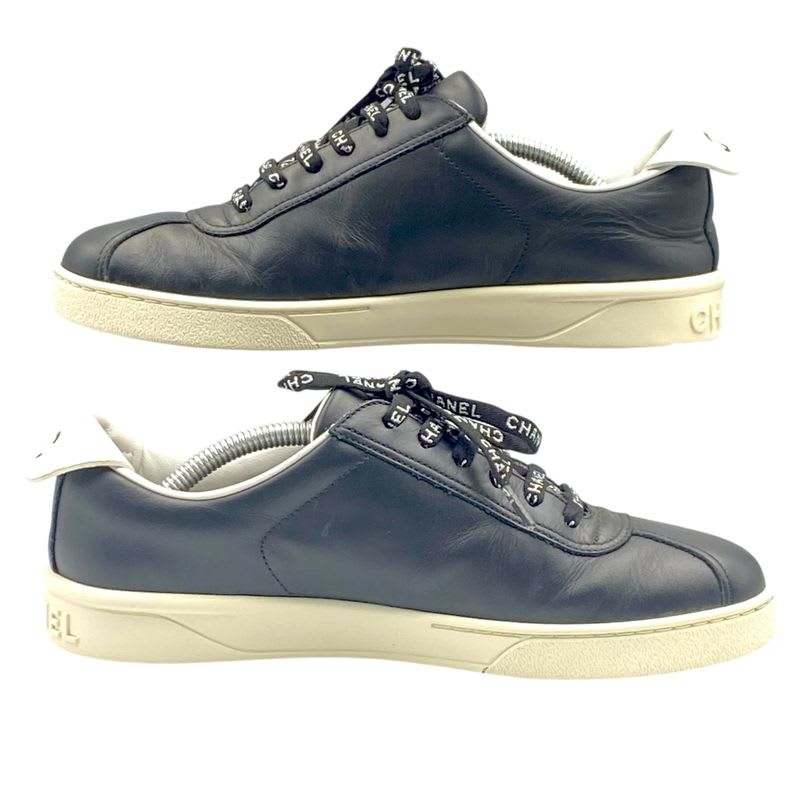 Chanel Coco Mark Sneakers Logo Leather Black White Size 38 — view 2